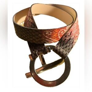 Garuglieri Earth Tones leather embossed snakeskin,Italian, silver tone buckle XL